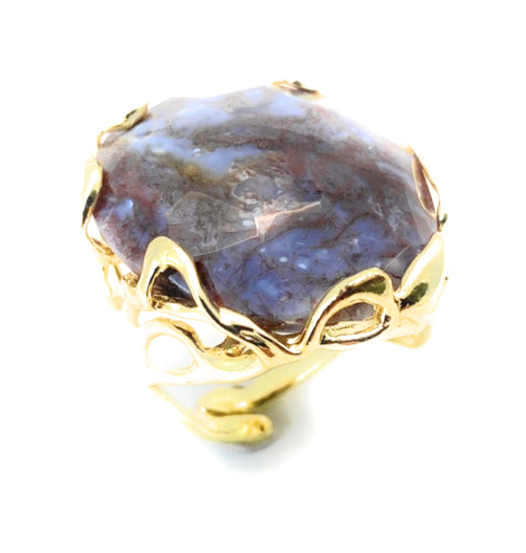 Anello pietra dura naturale e bronzo placcato oro giallo