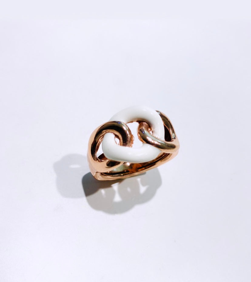 Anello fascia groumette smalto bianco argento sterling