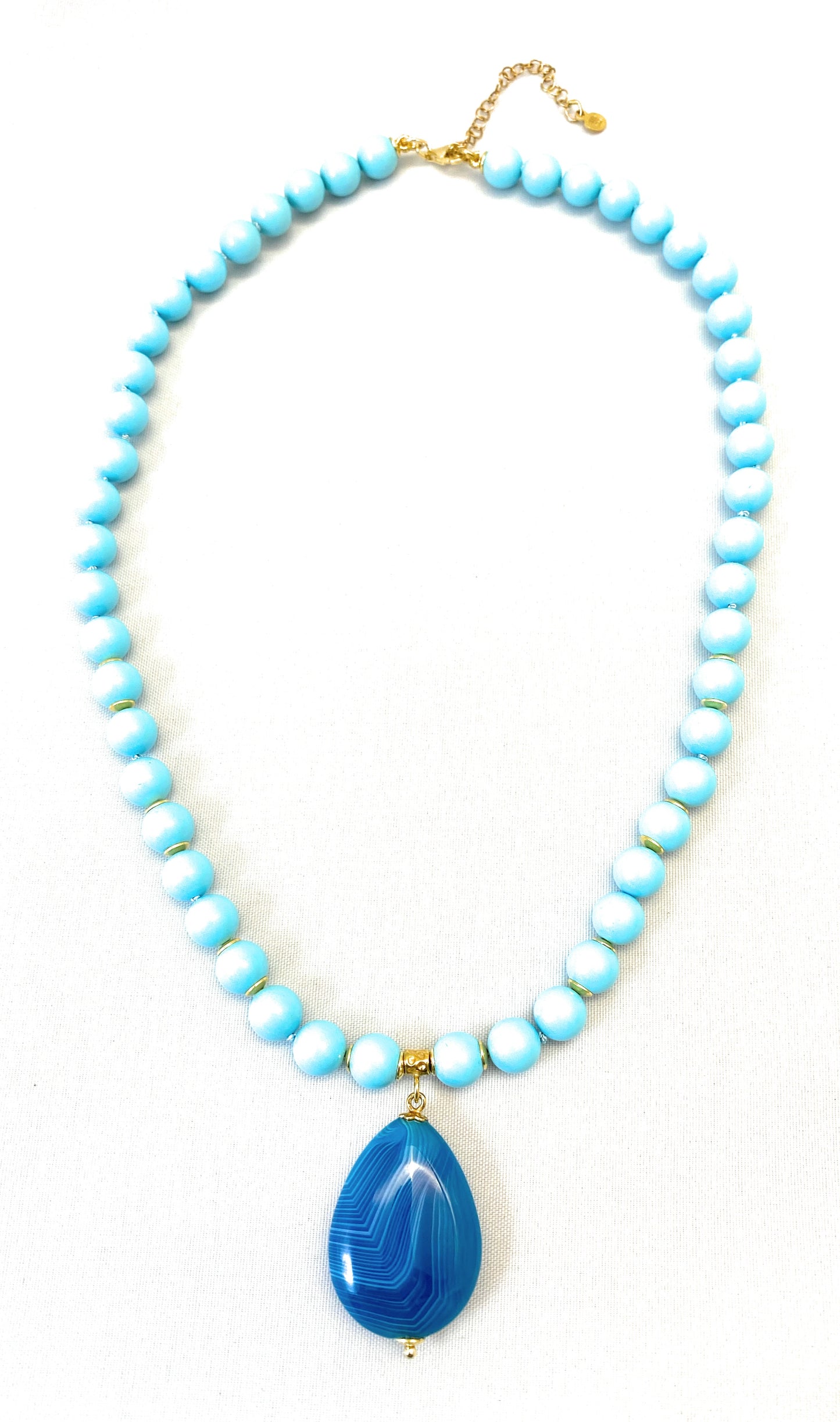 Collana pasta di turchese argento sterling e pendente a goccia agata azzurra striata