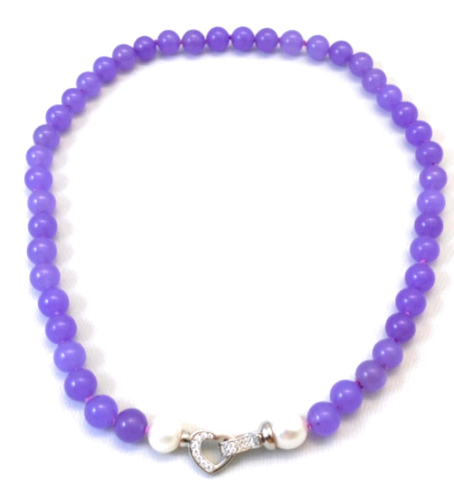 Collana pietre dure lilla perle con chiusura argento sterling