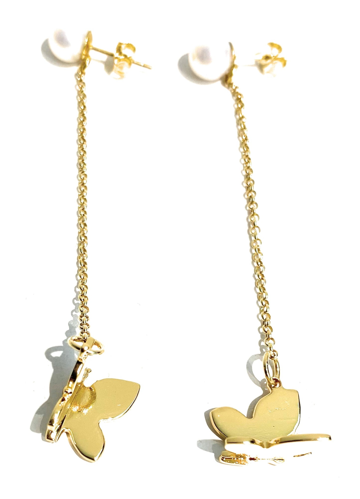 Orecchini farfallina “butterfly” pendenti con perle fresh water e argento sterling