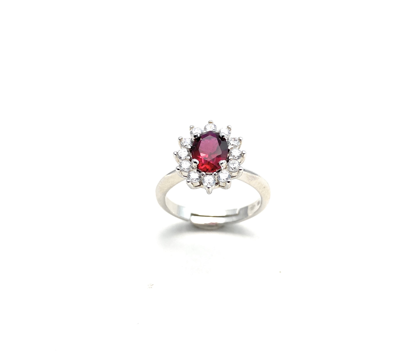 Anello Classico Zircone rosso rubino in argento sterling