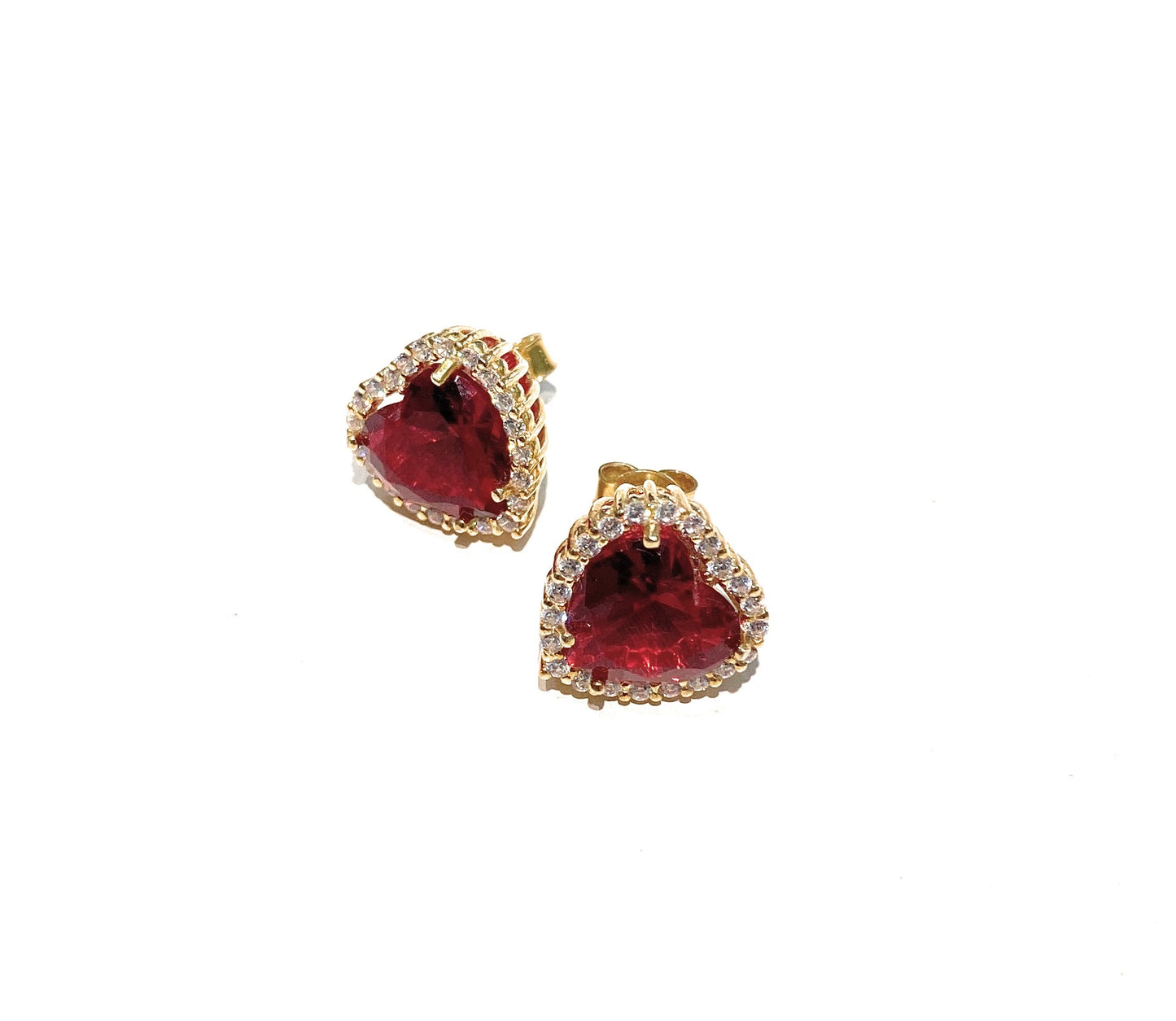 Orecchini cuore rosso argento sterling zirconi tipo rubino sfaccettato