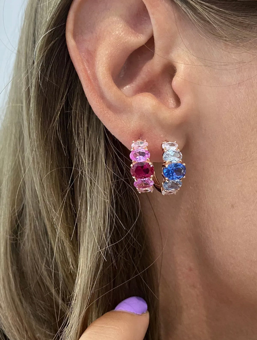 Orecchini a cerchietto in argento sterling 925 e zirconi colorati