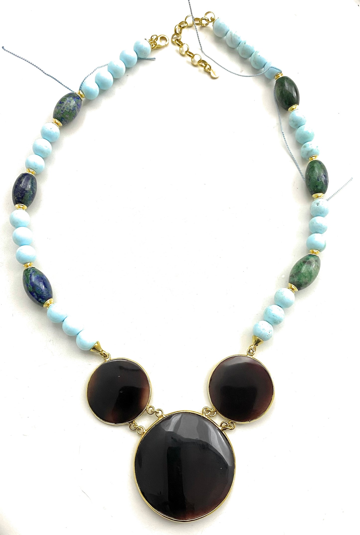 Collana con turchese e lapislazzuli e centrale in osso argento sterling