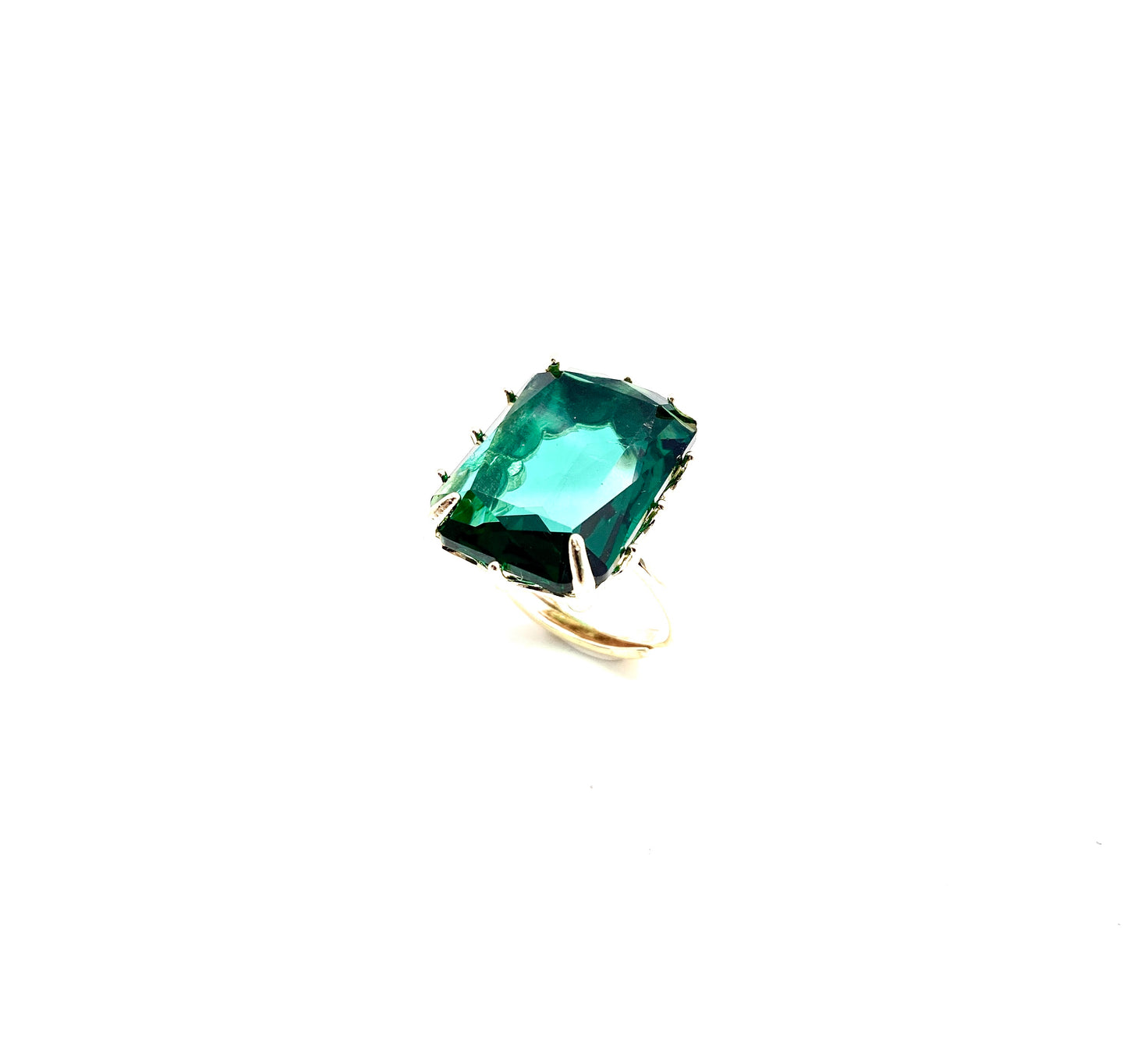 Anello bronzo cristallo taglio smeraldo vari colori regolabile placcato oro giallo