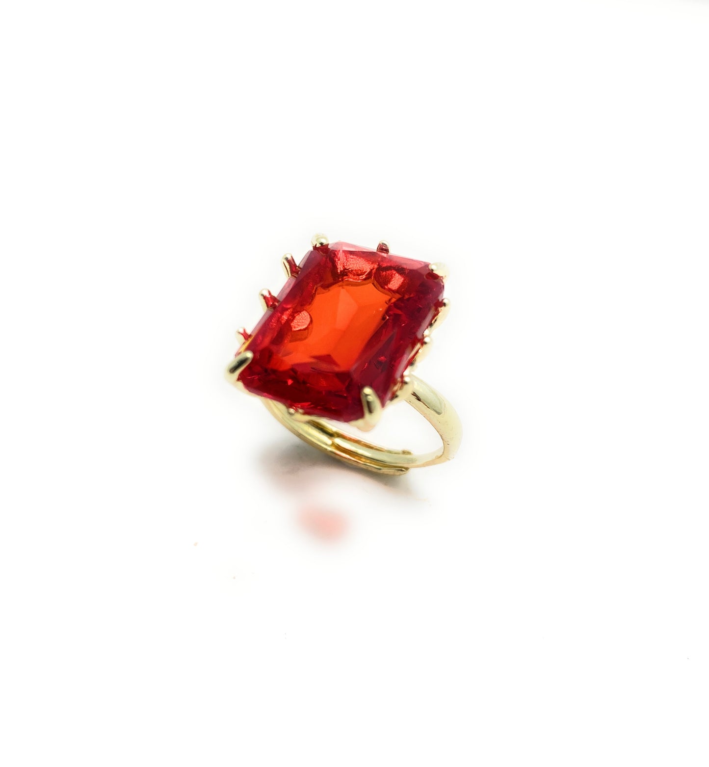 Anello bronzo cristallo taglio smeraldo vari colori regolabile placcato oro giallo