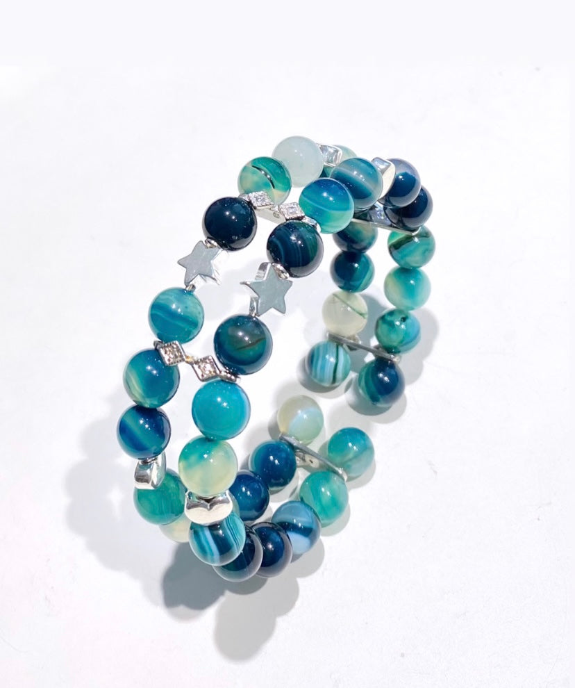 Bracciale agata striata verde smeraldo in argento sterling