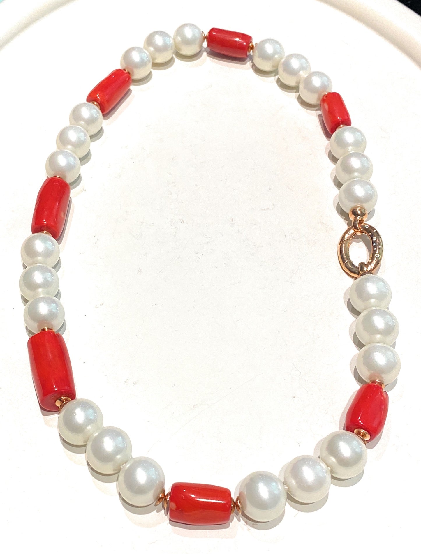 Collana perle shell e corallo bamboo in argento sterling