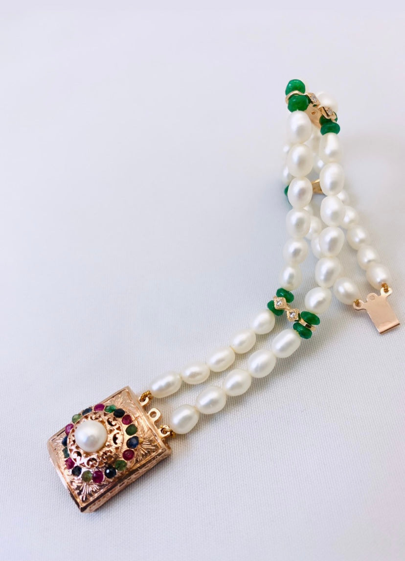 Bracciale diWa Jewels Perle 2 fili con Chiusura Retró Argento Sterling Rosé Pietre Colorate