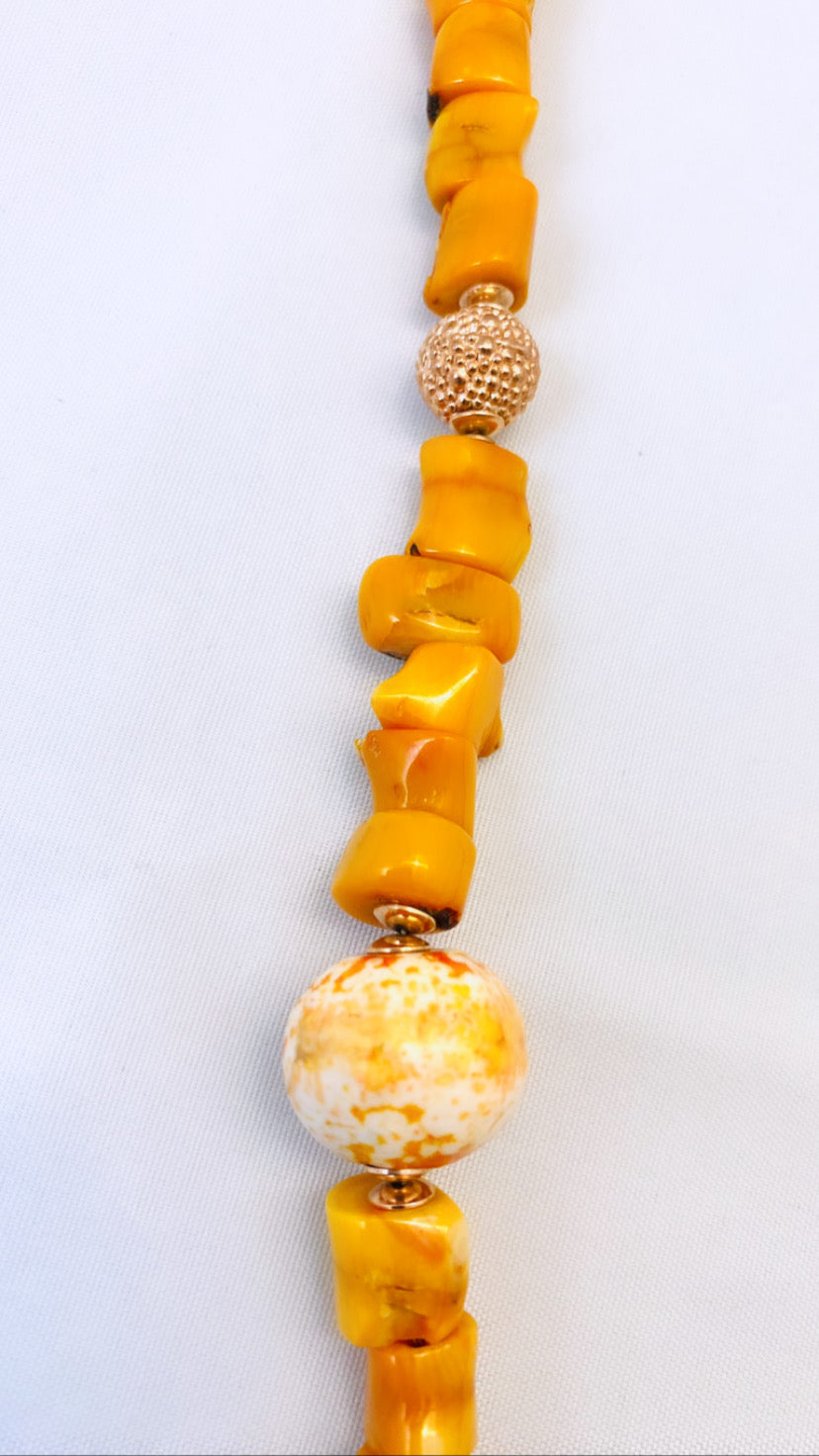 Collana pietre dure e corallo bamboo arancio in argento sterling