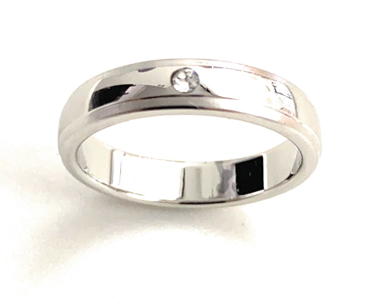 Anello fedina argento rodio bianco e zircone