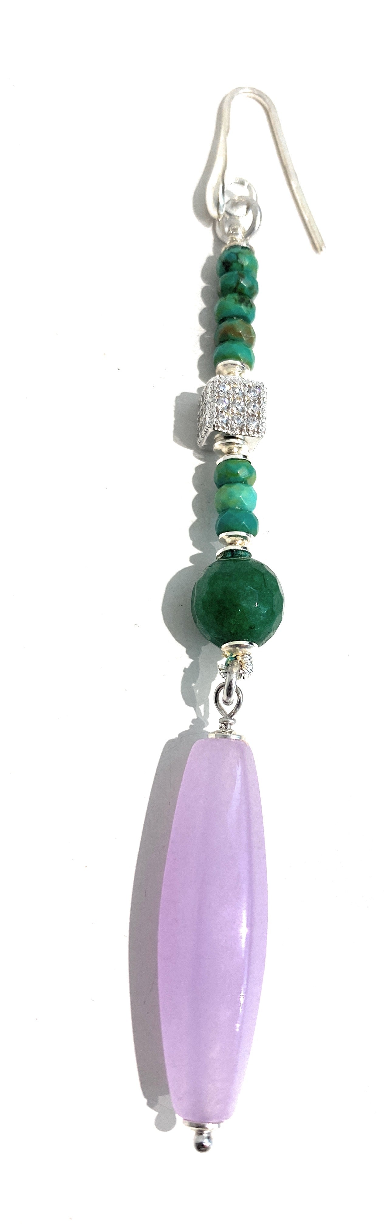 Mono orecchino turchese goccia lilla argento 925 rodio bianco e zirconi