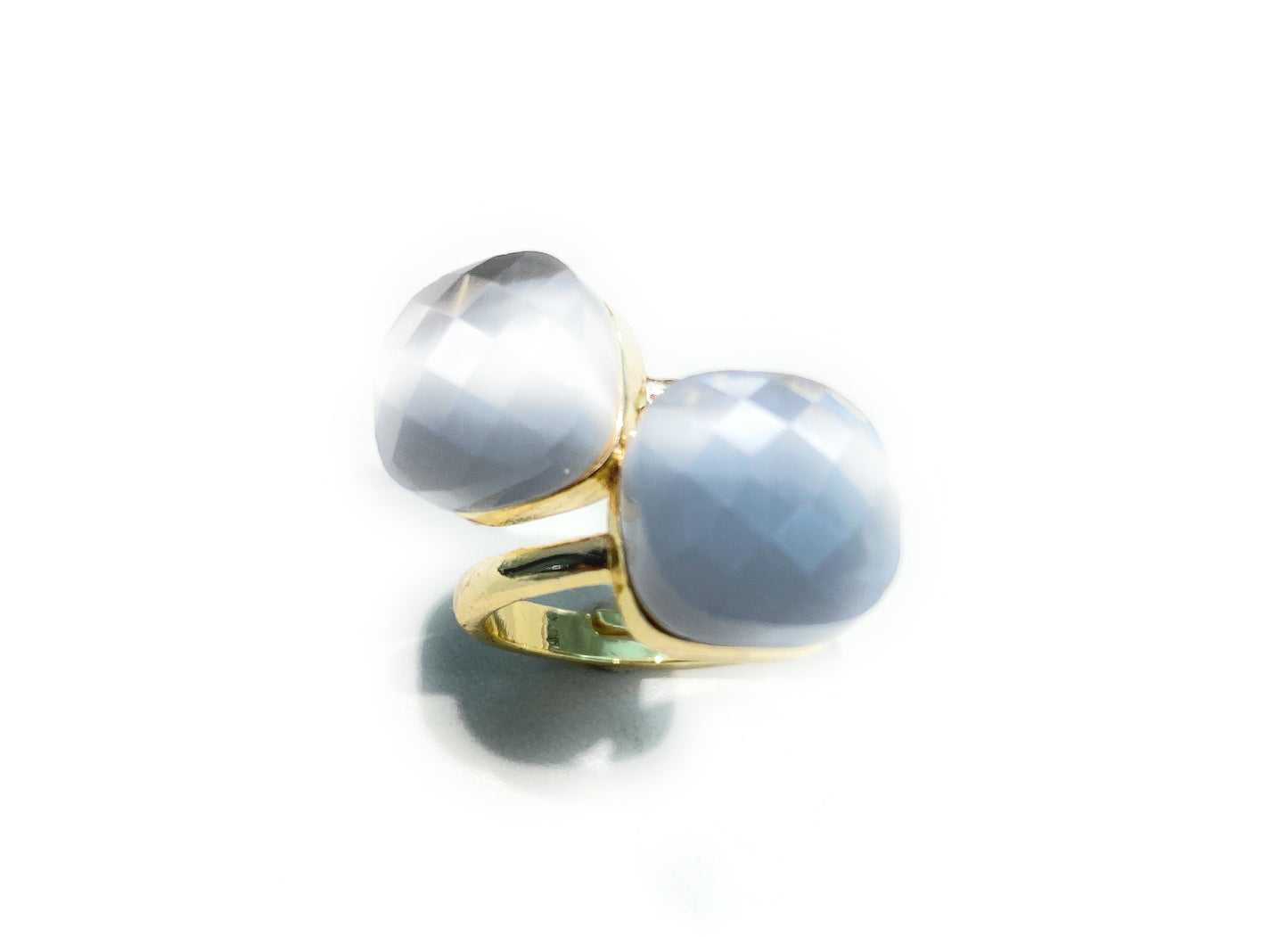 Anello contrarié pietre dure sfaccettate in bronzo galvanica gialla