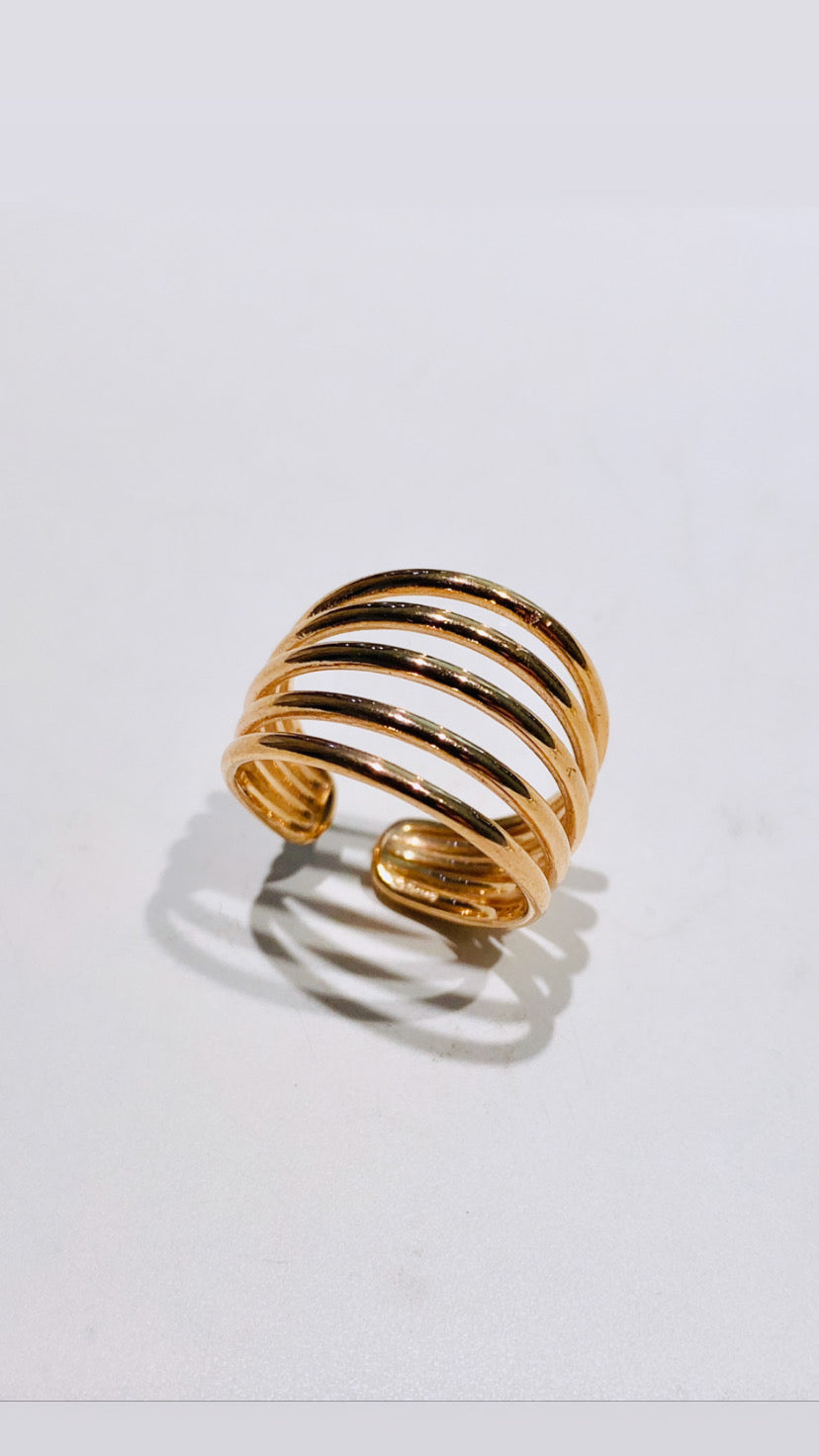 Anello a Fascia 5 File Degradé in Argento 925 – Galvanica Rosé, Regolabile, Made in Italy