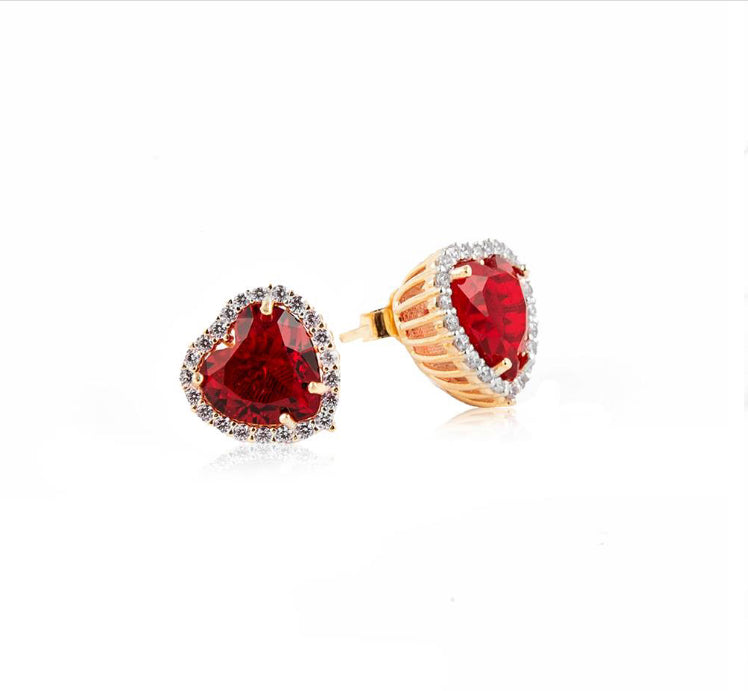 Orecchini cuore rosso argento sterling zirconi tipo rubino sfaccettato