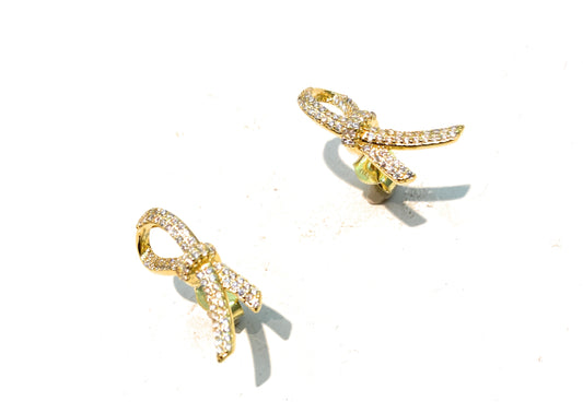 Orecchini fiocco argento con zirconi placcato oro giallo farfallina