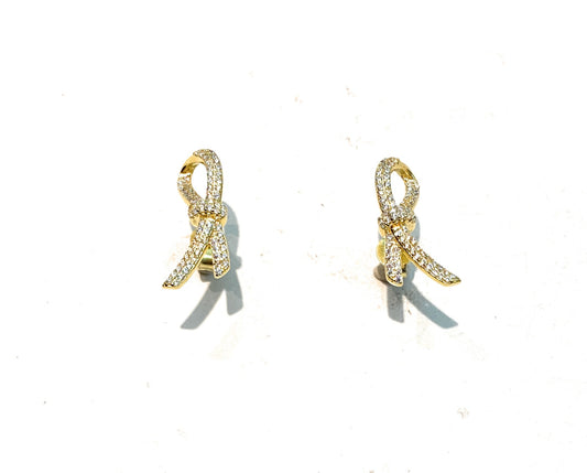 Orecchini fiocco argento con zirconi placcato oro giallo farfallina