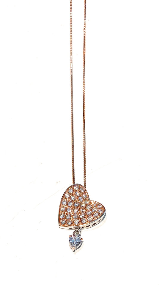 Collarino cuore pavé rosé zircone bianco piccolo pendente argento sterling