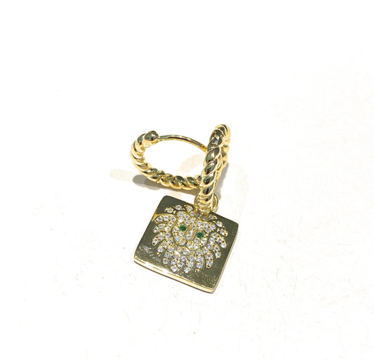 Orecchini diWa Jewels a Cerchio pendente Leone zirconi bianchi Argento 925 sterling placcato Oro
