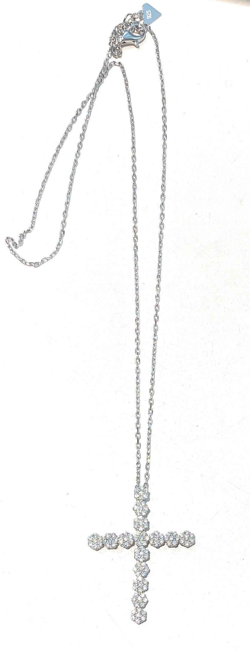 Collana Donna Argento 925 Croce Zirconi Pavé Rolò Regolabile