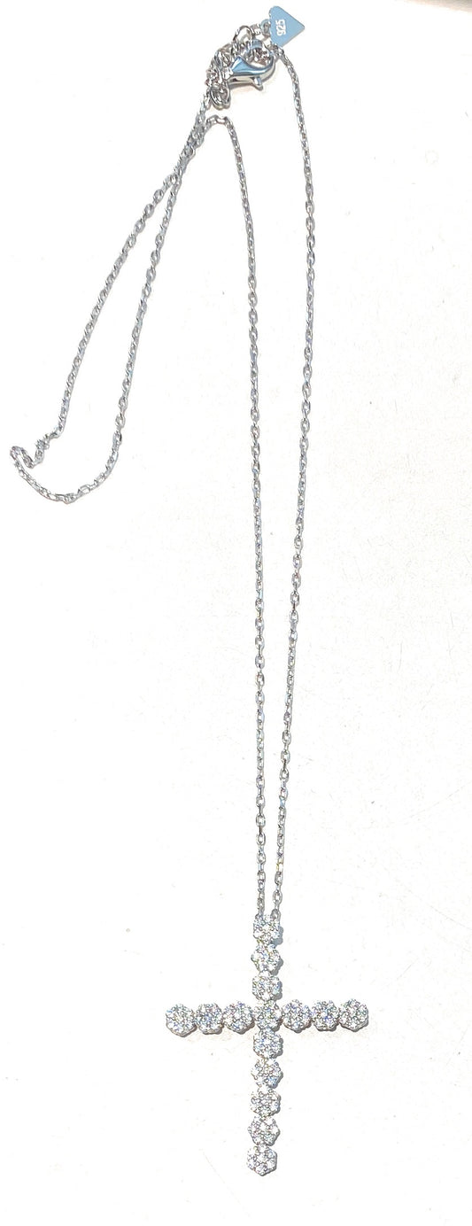 Collana Donna Argento 925 Croce Zirconi Pavé Rolò Regolabile