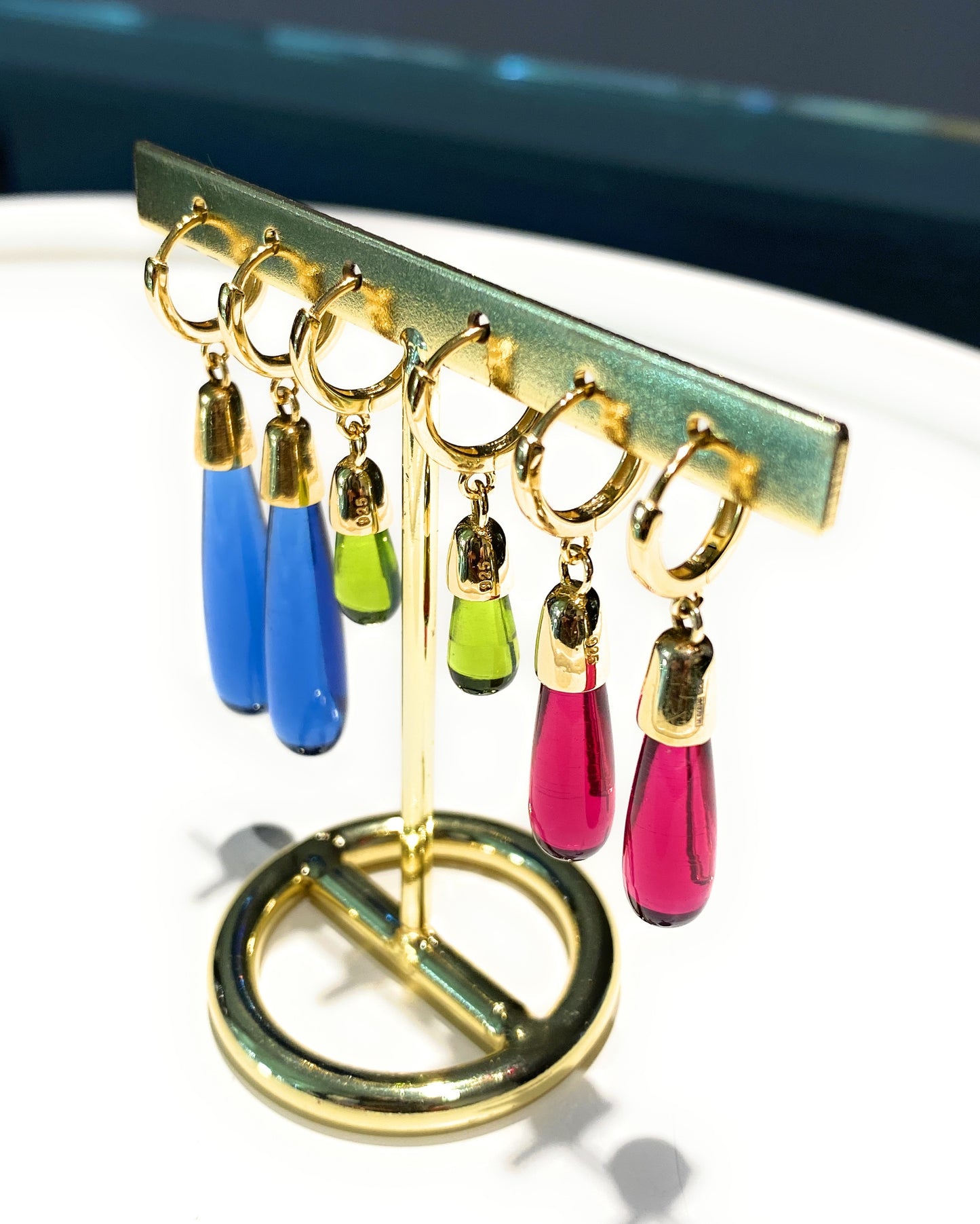 Orecchini Cerchietto Pendente Gocce Cristallo colorato Argento Placcato Oro Giallo
