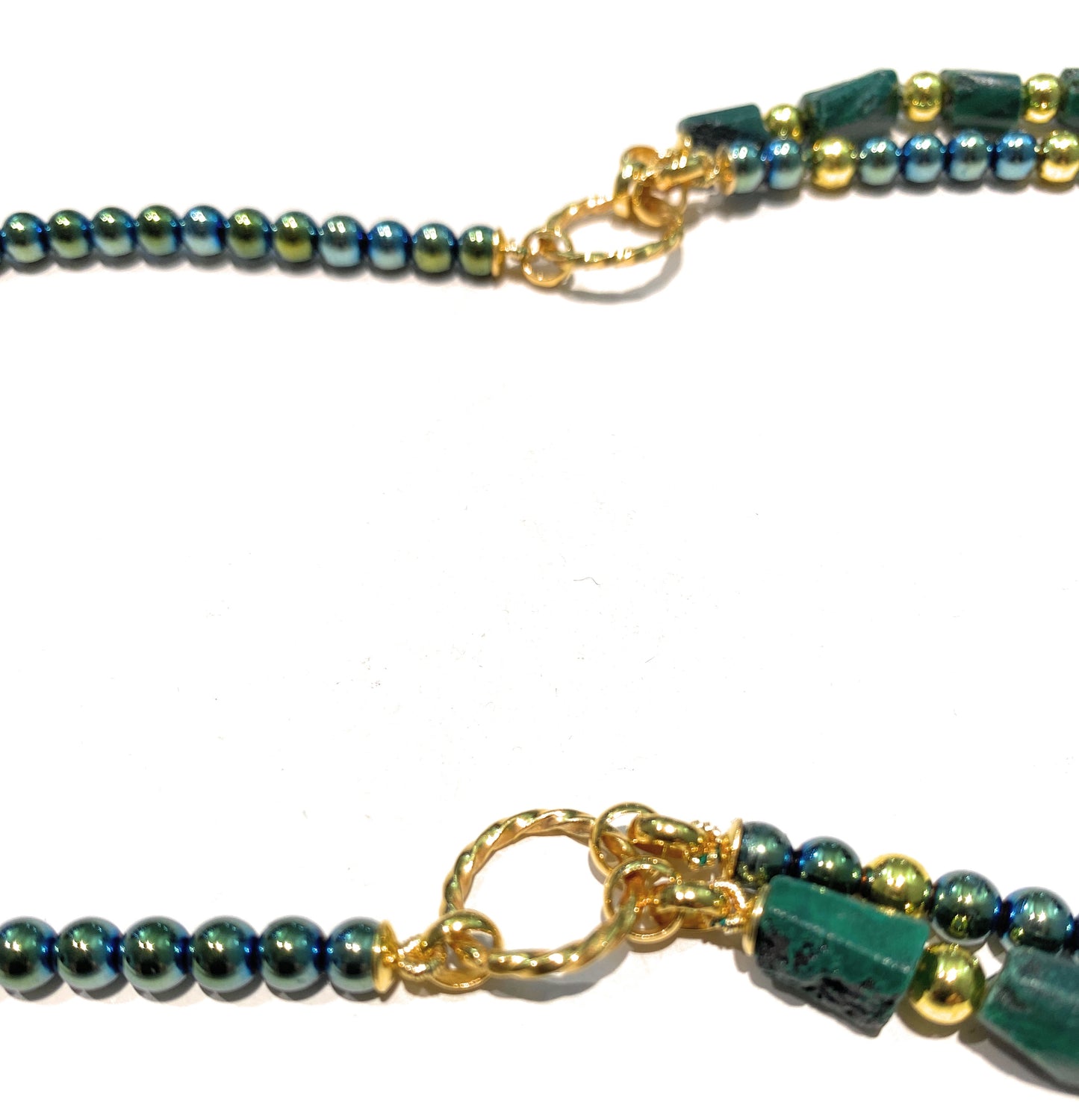 Collana Charms Monete Doppio Filo Malachite Ematite verde Argento 925 placcato Oro Giallo