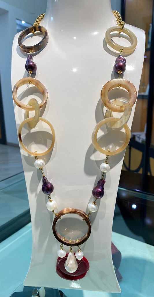 Collana diWa Jewels Perle Barocche Corno Naturale Argento Sterling Pezzo Unico