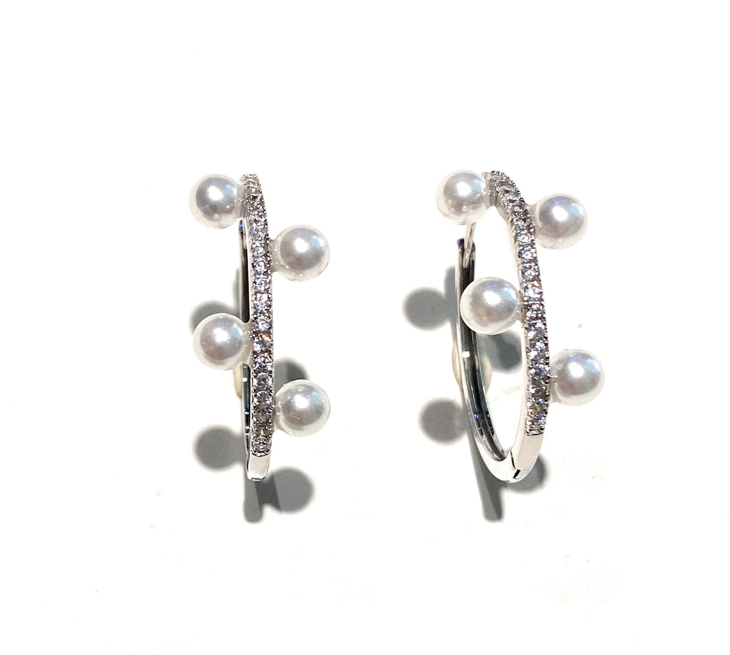 Orecchini Cerchietto Zirconi e Perline Argento 925 Diametro cm 2