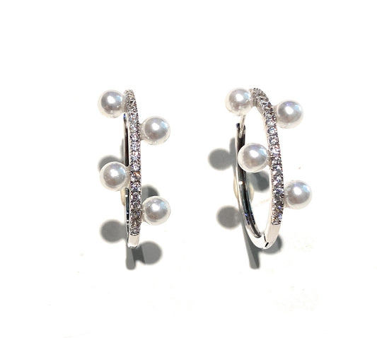 Orecchini Cerchietto Zirconi e Perline Argento 925 Diametro cm 2