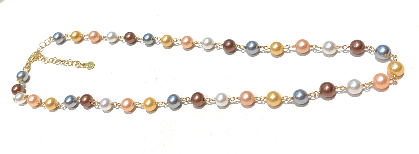 Collarino Choker Perle Multicolor Argento Sterling 925 galvanica Gialla regolabile