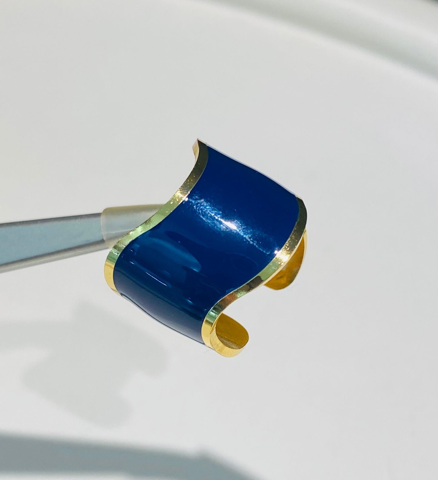 Anello fascia smalto blu galvanica gialla