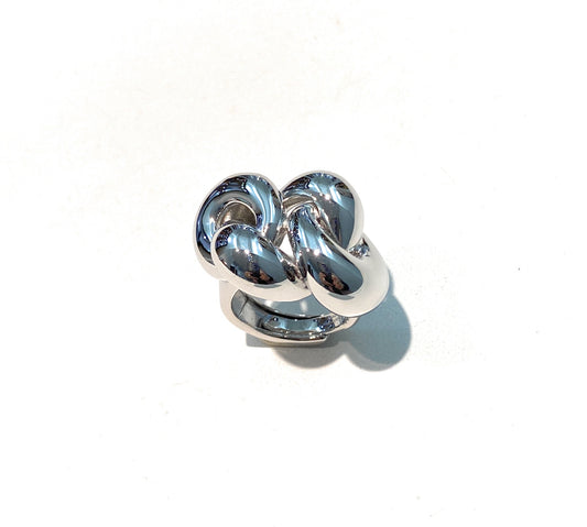 Anello nodo argento massiccio rodio bianco regolabile