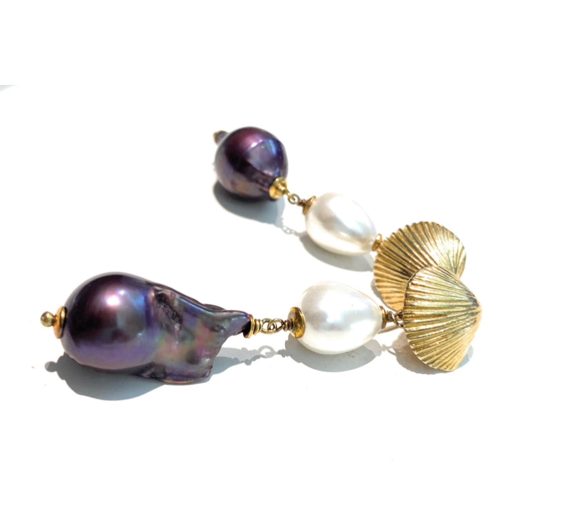 Orecchini diWa Jewels con Perle Viola e Bianche in Argento Sterling Rodio bianco