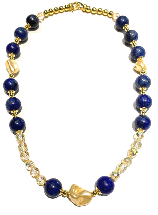 Collana diWa Jewels Choker Lapislazzuli Perle Barocche Gold Ematite Pezzo Unico