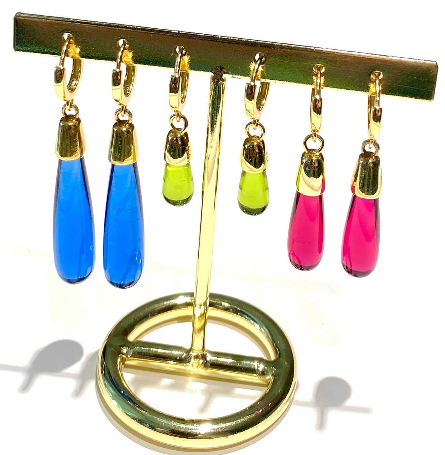 Orecchini Cerchietto Pendente Gocce Cristallo colorato Argento Placcato Oro Giallo