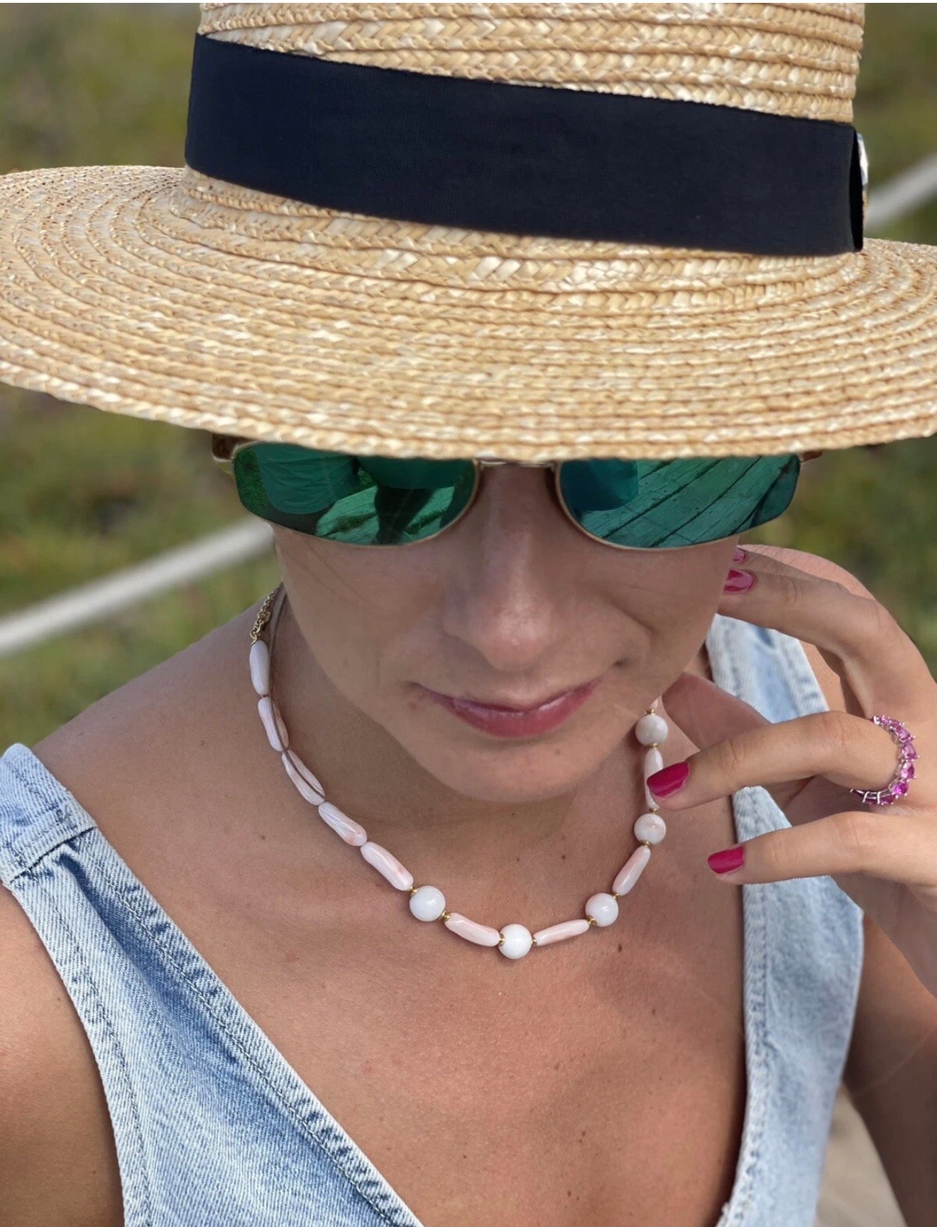 Collana Corallo Naturale cannette e pallini tondi bianco Rosato Argento Sterling placcato Oro giallo