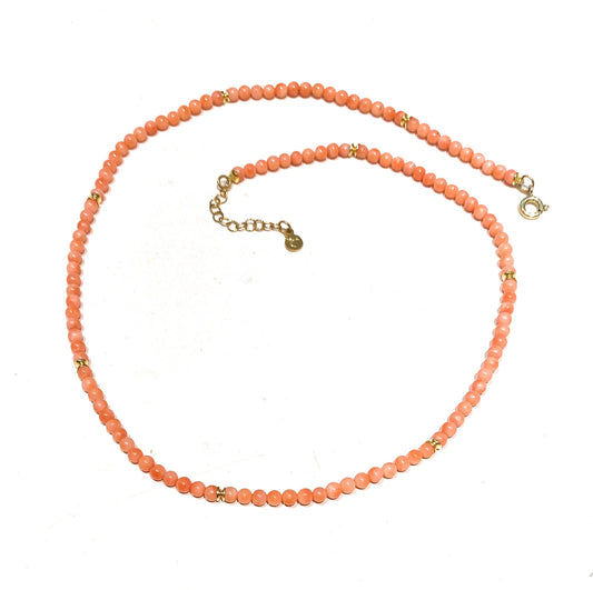 Collarino choker corallo naturale color arancio mm 2 argento sterling regolabile