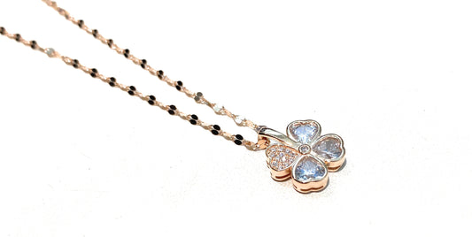 Collarino pendente Quadrifoglio pavé Zirconi galvanica rosé Argento 925
