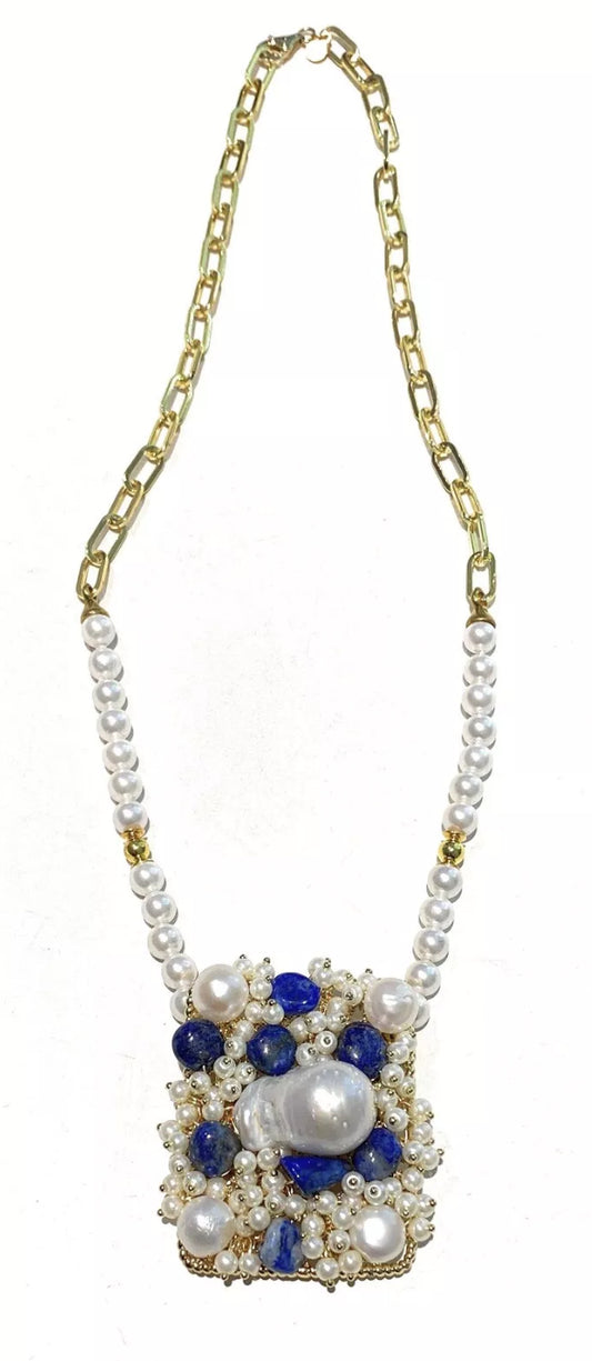 Collana diWa Jewels Perle e Lapislazzuli con catena rettangolare pezzo unico