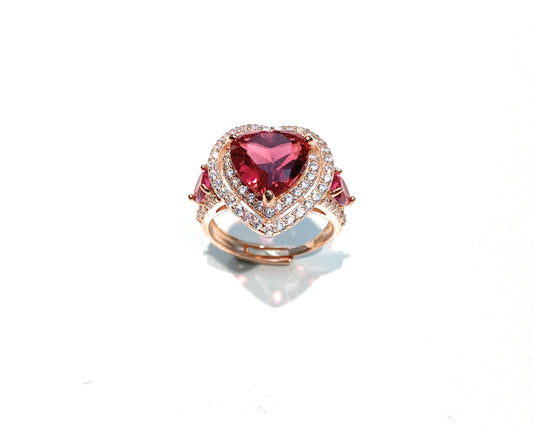 Anello Cuore Donna Argento 925 Rosé Zirconi Rossi Regolabile Misura 15 diWa Jewels