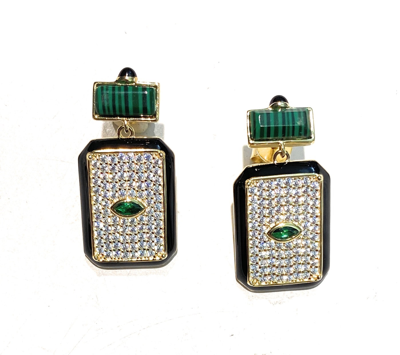 Collarino Pendente Malachite Smalto nero argento 925 Placcato Oro giallo