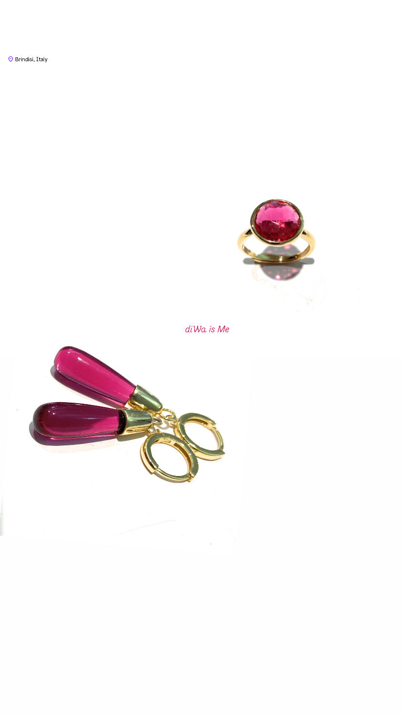 Orecchini Cerchietto Pendente Gocce Cristallo colorato Argento Placcato Oro Giallo