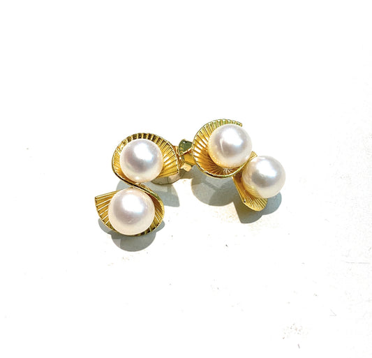 Orecchini con Doppia Perla a Ventaglio – Argento 925 Galvanica Oro, Perle Fresh Water, diWa Jewels