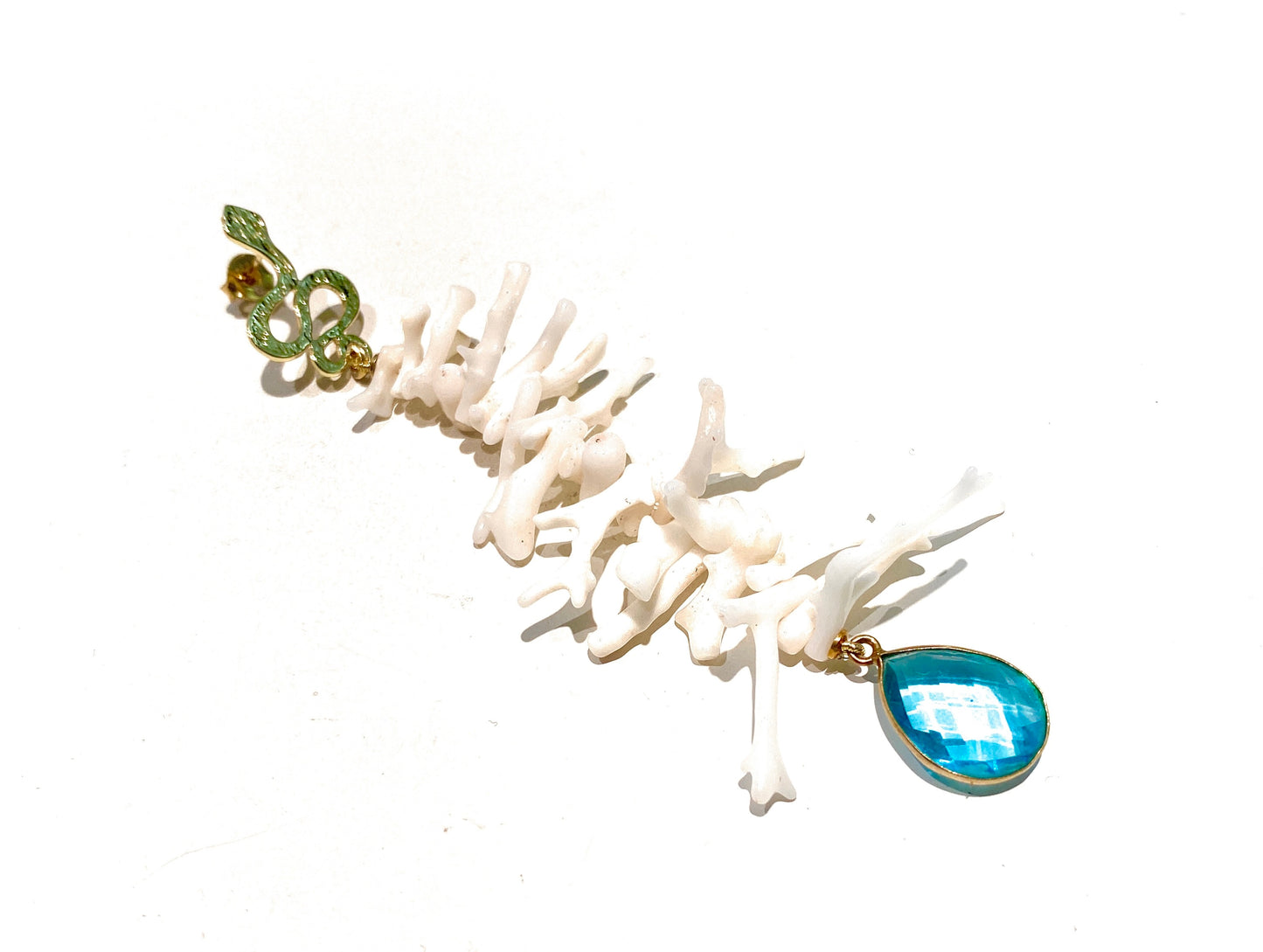 Orecchini diWa Jewels pendenti Frange Corallo bianco gocce azzurre Argento sterling galvanica gialla personalizzabili