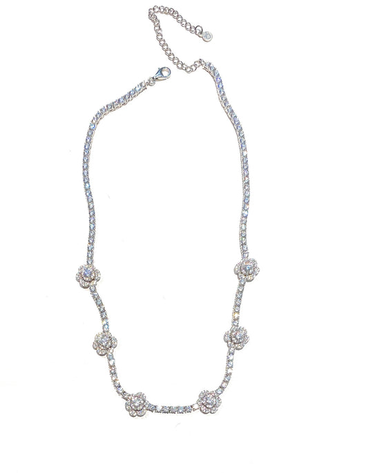 Collana diWa Jewels castoniera argento 925 con inserti roselline con catenella rolò allungamento rodio bianco bollatina diWa