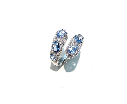 Anello serpente Aqua pavé zirconi rodio bianco