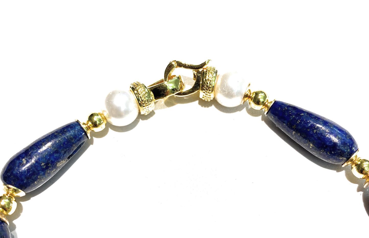 Collana Choker Gocce Lapislazzuli Cerchi in Corno Naturale Argento Sterling Perle Maiorca