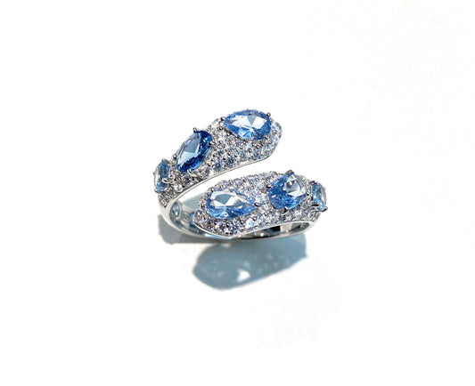 Anello serpente Aqua pavé zirconi rodio bianco